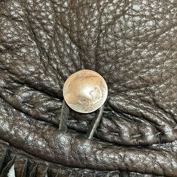 Vintage Black Leather Fringe Purse With Buffalo Dime Enclosure - Picture 2 of 9